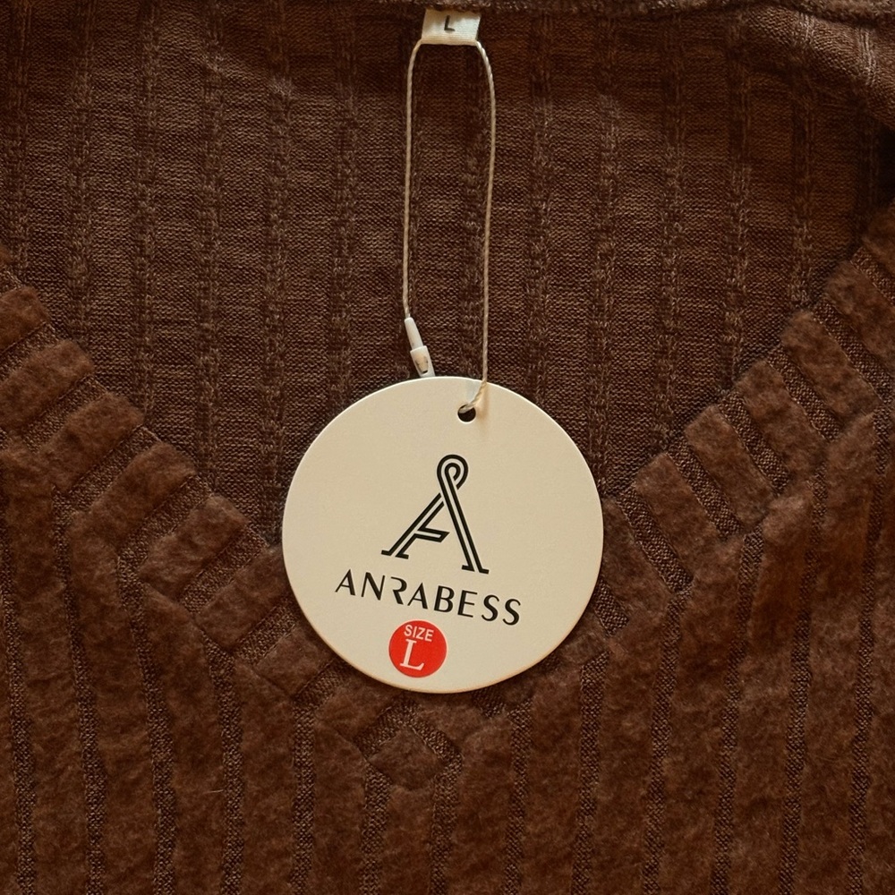 NWT Anrabess Soft Comfy Light Brown Sweater V-Neck Women’s Large - Picture 3 of 5